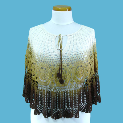 LADIES' 100% RAYON HAND CROCHET CAPE.