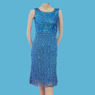 LADIES' 100% RAYON HAND CROCHET DRESS W/BEADING.