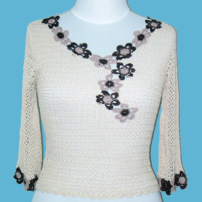 LADIES' 100% RAYON HAND CROCHET TOP.