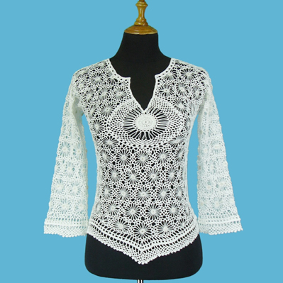 LADIES' 100% COTTON HAND CROCHET TOP W/BEADING.