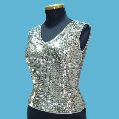 LADIES' 100% RAYON HAND CROCHET TOP W/BEADING.