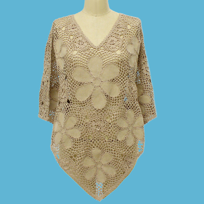 LADIES' SUEDE CAPE W/RAYON CROCHET TRIM.