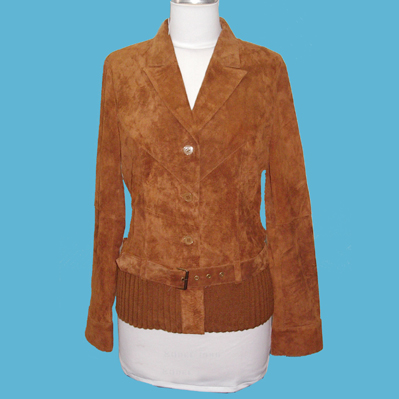 LADIES' SUEDE WITH WOOL/ACRYLIC KNITTED JACKET.