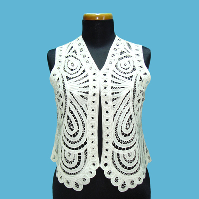 LADIES' 100% RAYON WOVEN BATTENBURG LACE VEST
