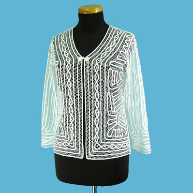 LADIES' 100% SILK WOVEN BATTENBURG LACE BLOUSE.