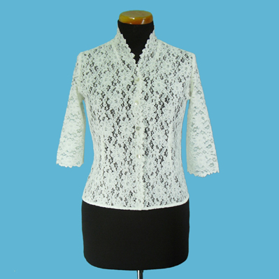 LADIES' 100% NYLON LACE BLOUSE W/BEADING.