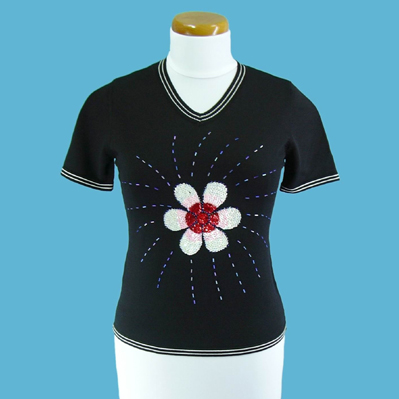 LADIES' 65% RAYON 35% NYLON KNITTED TOP W/BEADING