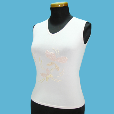 LADIES' 65% RAYON 35% NYLON KNITTED TOP W/BEADING