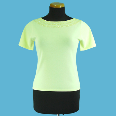 LADIES' 65% RAYON 35% NYLON KNITTED TOP W/BEADING