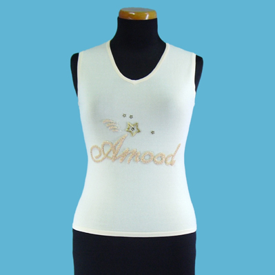 LADIES' 65% RAYON 35% NYLON KNITTED TOP W/BEADING