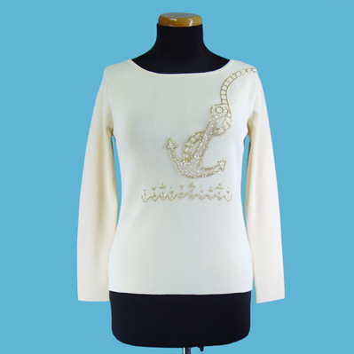 LADIES' 65% RAYON 35% NYLON KNITTED TOP W/BEADING