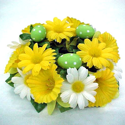 3 inches Daffodils candle ring with eggs.