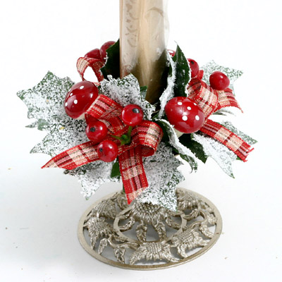 1 inches Snow holly candle ring w/berries