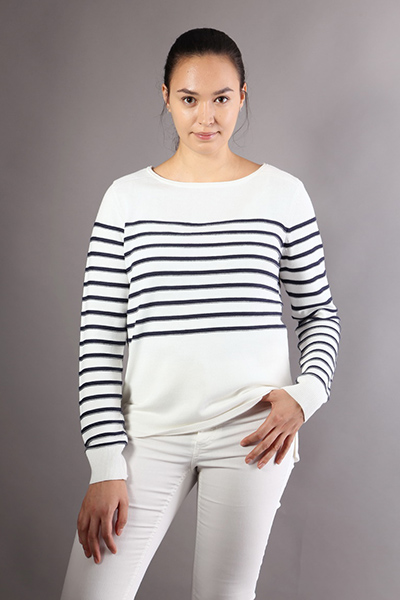 Women Crew Neck Long Sleeves Striped Loose Sweater Top