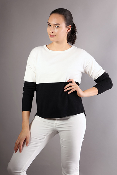 Women Crew Neck Long Sleeves Spliced Block Loose Sweater Top