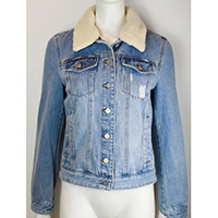 Woven Denim Jacket with Imitation Fur Collar and Fancy Wash