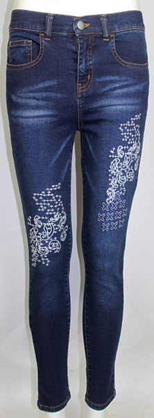 Woven Denim Embroidery Jeans with Fancy Sandblast Wash