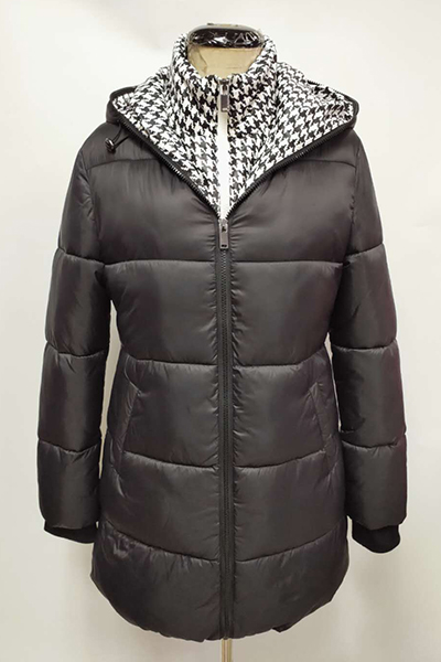 Woven Quilted Jacket with Printed Hood and Collar