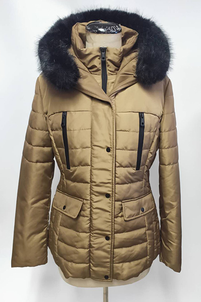 Woven Quilted Padding Jacket with Imitation Fur Hood and Chest Zip Pocket