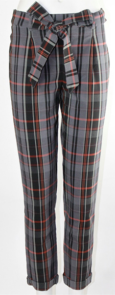 Woven Plaid with Self Fabric Belt Pants