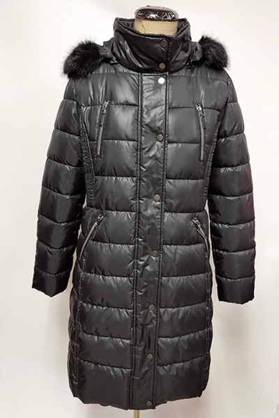 Woven Quilted Long Coat with Imitation Fur Hood, 4 Zip Pocket at Front