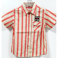 American Style Boy's Cotton Short Sleeve Costume and Dance Woven Shirt with Vertical Stripe