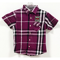 Premium Sharp Price Children's 100% Cotton Burrberry Plaid Short Sleeve Woven Shirt