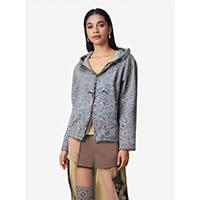 Women's Pure Cotton 3D Fur Denim With Stone Pattern Zip Jacket