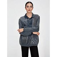 Women's Denim Washed Kintted Sweater With Japanese Classic Pattern