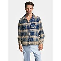 Men's Staining Dirty Wash Slub Cotton Checker Shirt