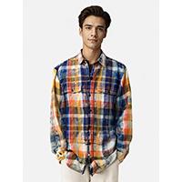 Mens Cotton Bleach Wash Checker Woven Shirt