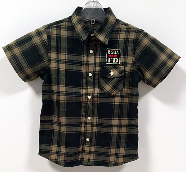 New Style Kid's Cotton Cheap Flannel Short Sleeve Checkers Woven Shirt