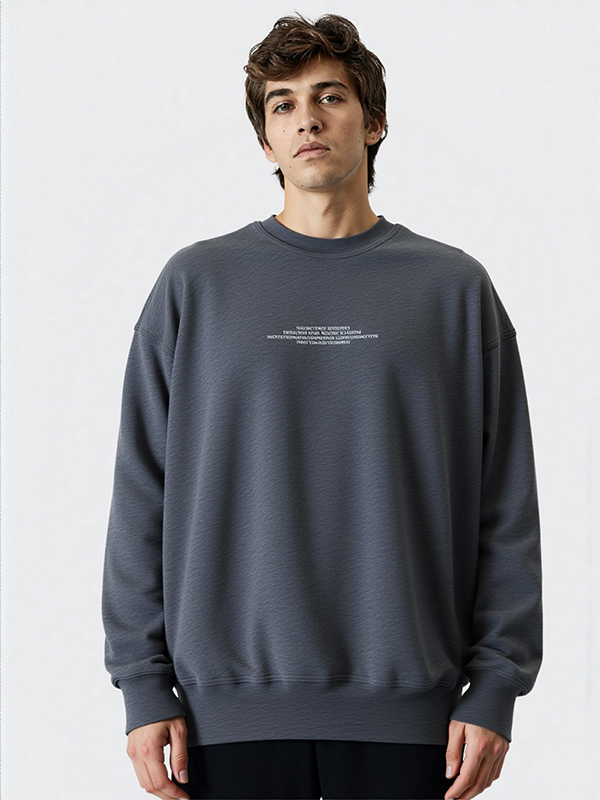 Unisex Basic Polar Fleece Air Spray Fabric Digital Print Chest Wordings Slong Sleeve Knitwear