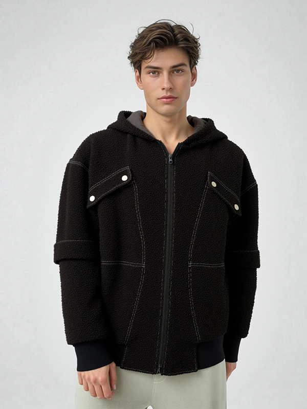 Men's Hiphop Over Size Crepe Fabric Zip Hooded Jacket Coat