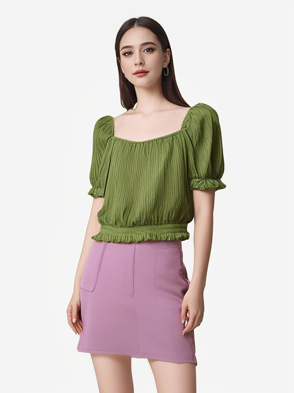 Girl's Sexy See Through Prinecss Shoulder Short Sleeve Woven Tops