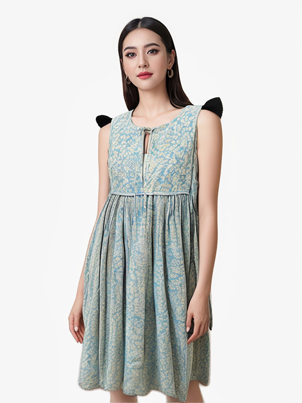 Ladies Graphic Floral Print High Quality Fabric Woven Dress