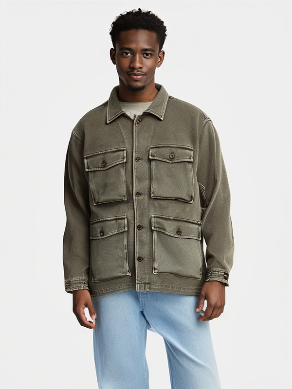 Men's High Street 100% Cotton Heavy Denim Stone Wash Relaxed Jacket Caot