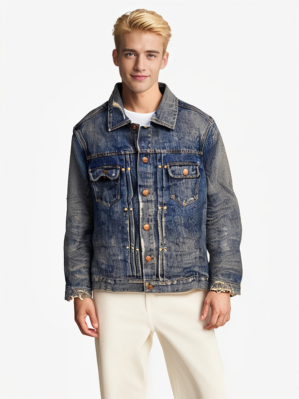Men's Japan Denim Fabric Classic Wash And Cutting Jacket