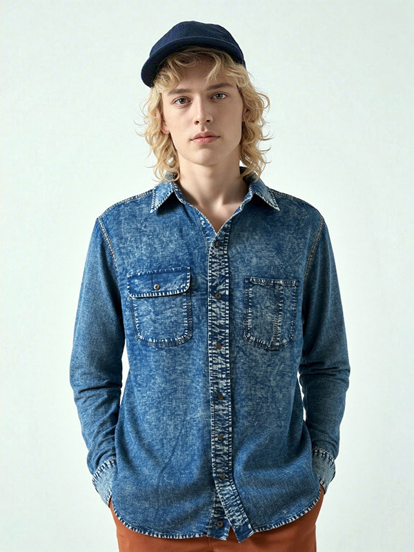 Unisex Street Wear Worker Denim Shirt