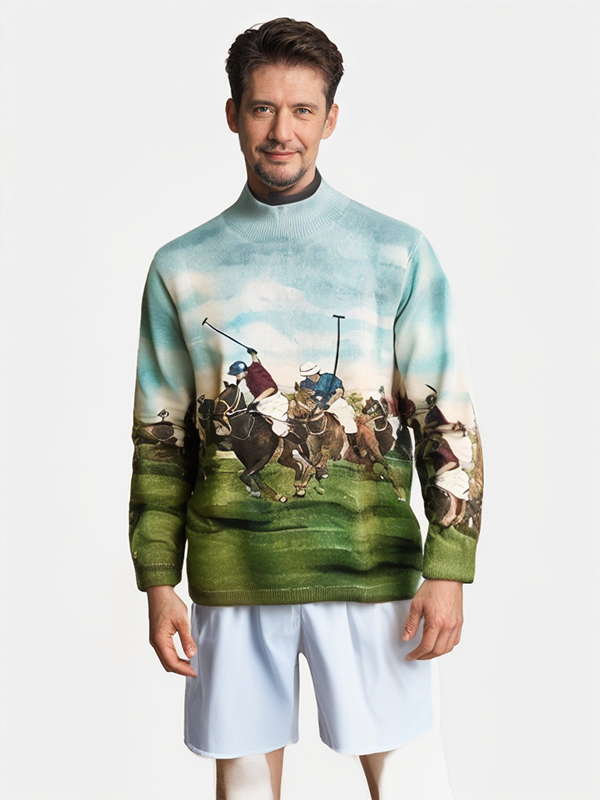 Men's 100% Cashmere Digital Printing Pullover Sweater
