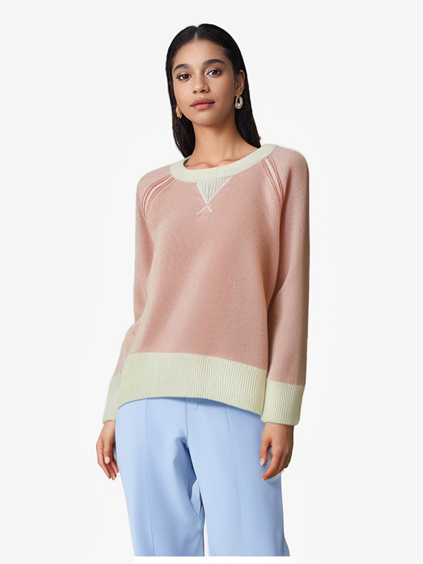 Ladies High Qulaity Pure Cashmere Plated Color Sweater