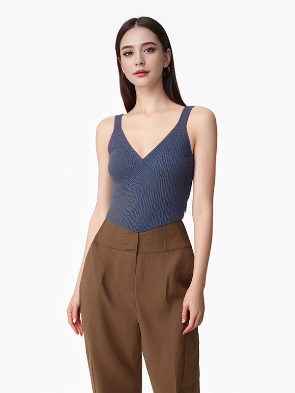 Ladies 3D Fitting Stretched Kintted Vest Tank Top