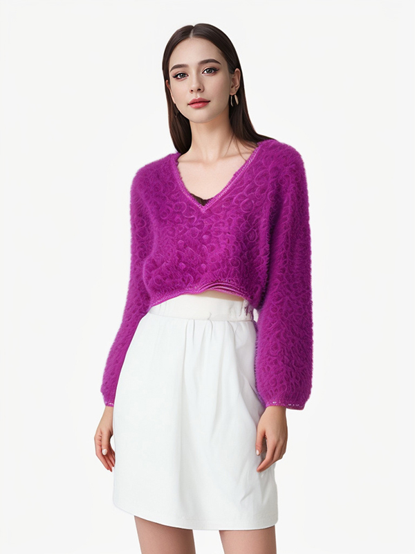 Ladies Hand Crotchet Rose Pattern Fur Knitted Pullover