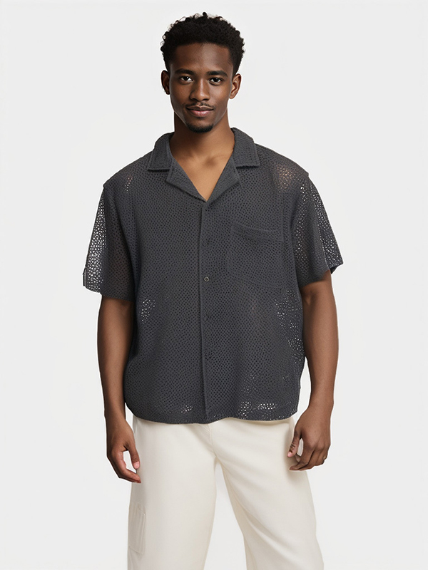 Men's Street Wear Organic Cotton Stone Wash Knitted Polo Shirt