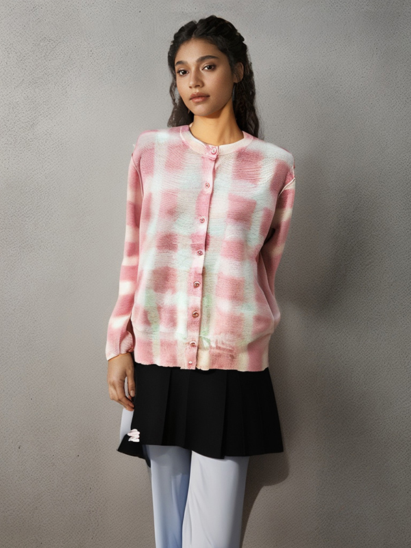 Women's Pima Cotton Silk Screen Printing Knitted Cardigan