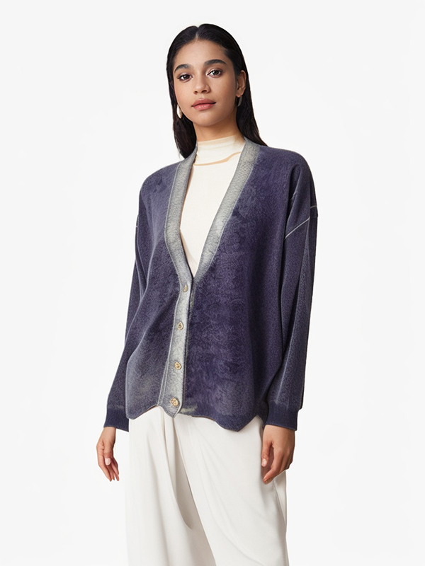 Women's 100% Cashmere Discharge Print Ultra Thin Second Skin Knitted Cardigan