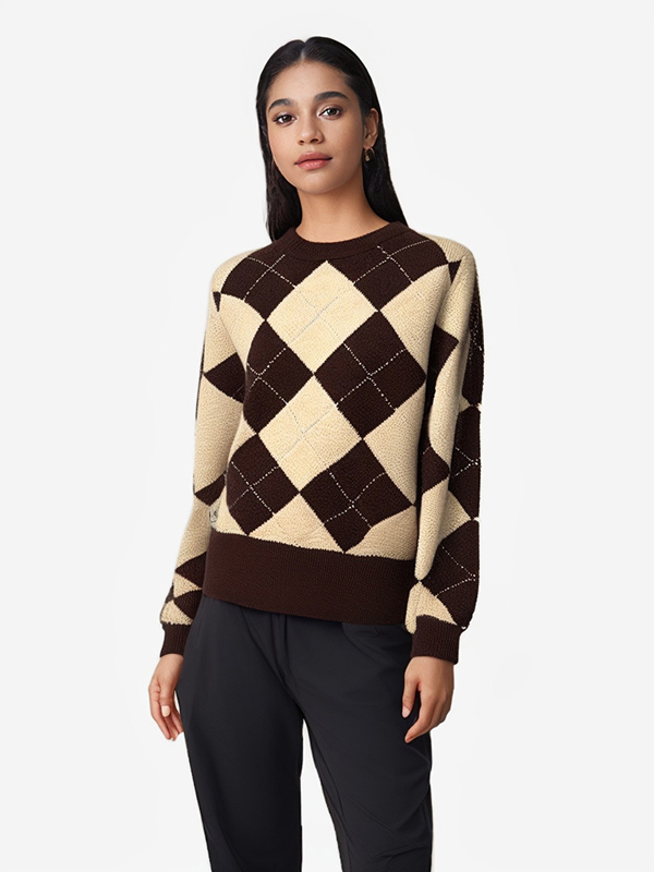 Ladies Soft Wool Computerized Argyle Intarisa Knitted Pullover
