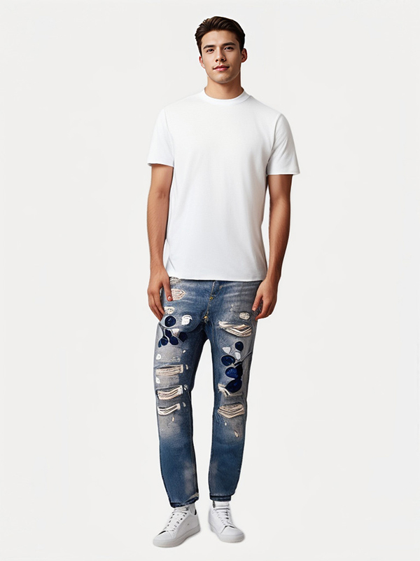 Men's Distressed Multi-Layer Low Rise Skinny Tight Fit Jeans