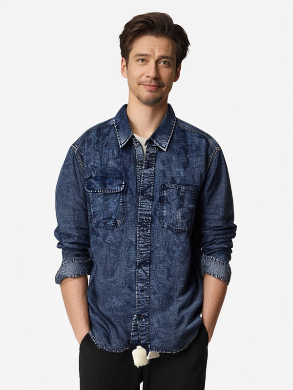 Mens Relax Twill Enzyme Wash Demin Shirt