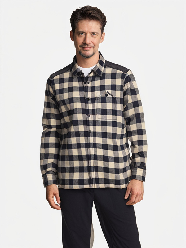 Men's Cotton Fleece With Pu Lining Checker Shirt Jacket